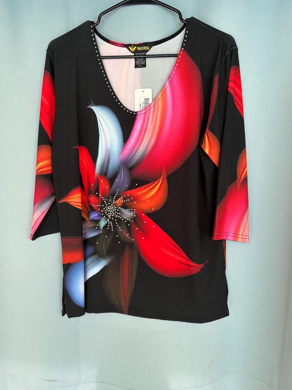 Valentina PH-22876 Multi Floral Star Top Blouse Shirt Medium New